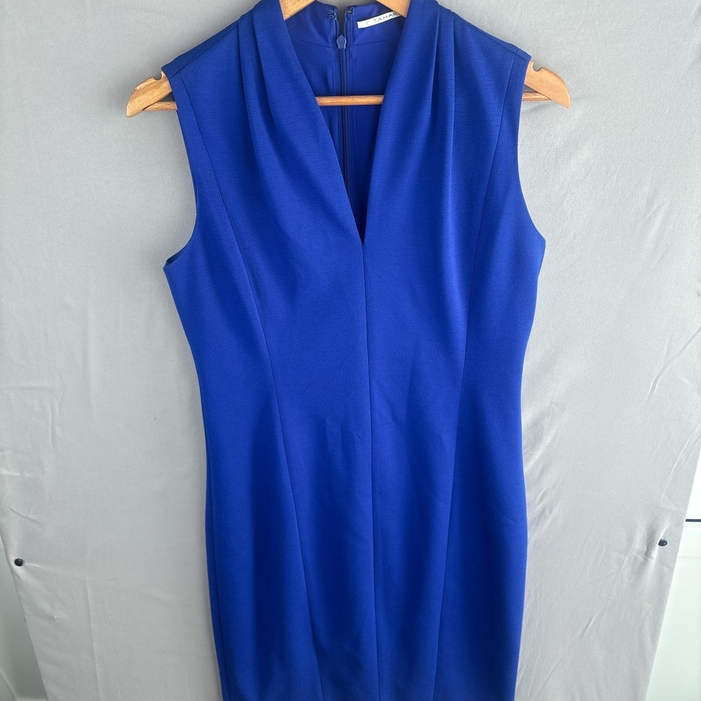 Tahari V-Neck Sheath Dress Women's Size 8 Sleeveless Royal Blue